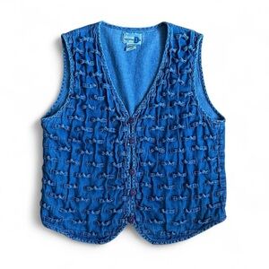 Vintage Denim Vest with super fun textured design and button front Size Medium